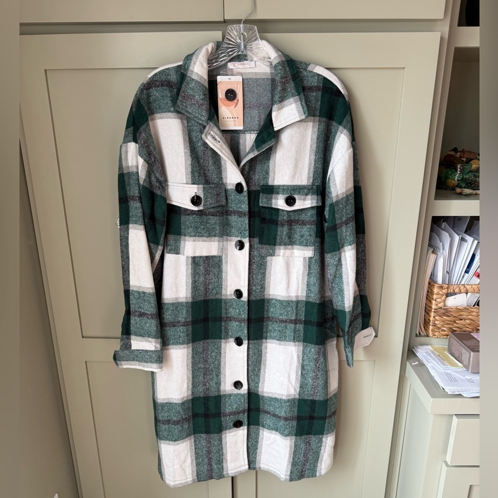 NWT Plaid Unlined Shacket Jacket SZ M Green Whte Black - Picture 4 of 12